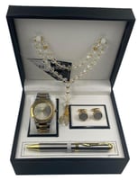 طقم رجالي ساعة استيل مع سبحه وكباك وقلم