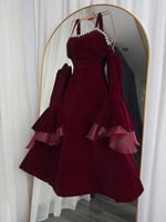 فستان جوخ عودي غامق يدات