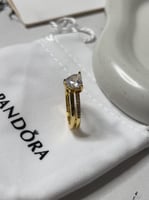 خاتم باندورا PANDORA ذهبي كرستالة فضي