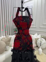 فستان تفته استرتش وتل وكلفه مخمل وورود قص ليزر