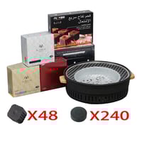 4 علب فحم FYC +3علب فحم شذا +شواية دائرية سوداء مم...