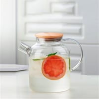 إبريق شاي زجاجي شفاف 1/1.8L مع غطاء من الخيزران إب...