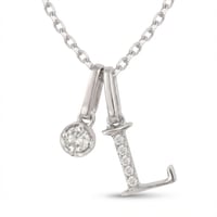 عقد حرف L ذهب أبيض والماس عيار18