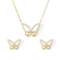 رفرفة وبريق: طقم عقد وأقراط فراشة زركونيا (فضة إست...