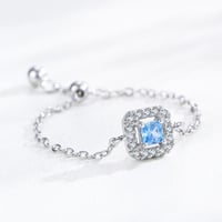 خاتم قابل للتعديل بحجر أزرق مقطوع بشكل أميري (فضة...