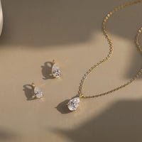 طقم مجوهرات بتصميم قطرة مطلي ذهب عيار 14 (فضة إستر...