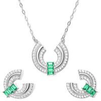 طقم زركون هندسي مطلي روديوم (فضة إسترليني 925)