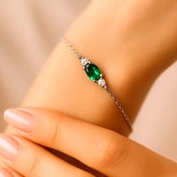 سوار فضة 925 بلون الزمرد الأخضر والياقوت الأبيض (ف...