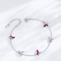 طقم فراشة الأناقة حجر زركون وردي (فضة إسترليني 925...