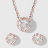 وهج القلب الوردي: طقم عقد وأقراط هالة زركونيا (فضة...
