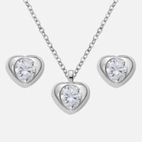 طقم القلب الكريستالي الفضي (فضة إسترليني 925)