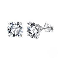 طقم فضة بحجر زركون أبيض بتصميم أربع مخالب (فضة إست...