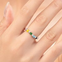 خاتم فضة 925 بخرز ملون قوس قزح قابل للتعديل (فضة ا...