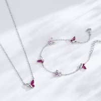 طقم فراشة الأناقة حجر زركون وردي (فضة إسترليني 925...