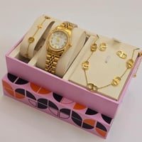 ساعة فاخرة بتصميم رولكس + طقم إكسسوارات ديورمطلي ب...