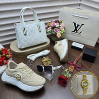 طقم نسائي راقٍ بتصميم عصري شنطة وحذاء مع ساعة وإكس...