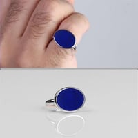 خاتم فضة خالصة بواجهة زرقاء ناعمة