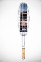 شبك شوي سمك مقبض خشبي