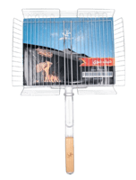 شبك شوي عميق حجم صغير مقبض خشب