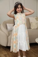 جلابية بناتي رمضانية بطبقتين بنقوش ناعمة ورباط جان...