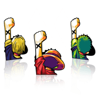 ستيكر 3D متحرك - سانجي ولوفي وزورو من أنمي ون بيس