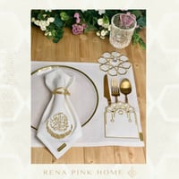 ‎طقم سفرة لشخصين سكري بذهبي ( 2مفرش مثبت جيب ملاعق...