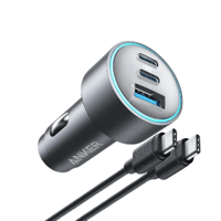 شاحن سيارة بمنفذين تايب سي ومنفذ USB + سلك دبل تاي...