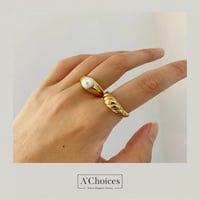 خاتم مطلي بالذهب 18 مع لؤلؤ