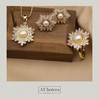 طقم أنيق مكون من عقد وأقراط وخاتم مطلي بالذهب مع ا...