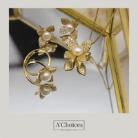 طقم أنيق مكون من عقد وأقراط وخاتم مطلي بالذهب مع ا...