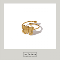 خاتم على شكل فراشة مطلي بالذهب قابل للتعديل