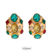 حلق اذن بتصميم كلاسيك مطلية بالذهب عيار 18 مع الأح...