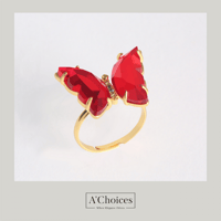 خاتم مطلي بالروديوم على شكل فراشة بالكريستال الزجا...