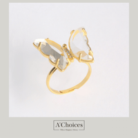 خاتم مطلي بالروديوم على شكل فراشة بالكريستال الزجا...