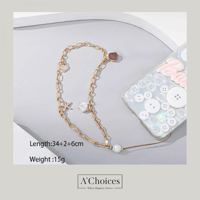 سلسله جوال مصنوعة يدوياً مطلية بالذهب مع اللؤلؤ