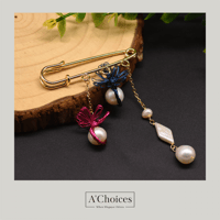 دبوس بروش المطلي بالذهب عيار 14 مع اللؤلؤ الزراعي