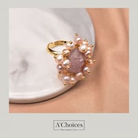 خاتم فضه 925مطلي بالذهب مع اللؤلؤ الزراعي وحجر الج...