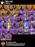 حساب فورت نايت + السكنات 32 + سكنات نادرة + ايميل...