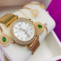 ساعة BELBI كريستال لون ذهبي مع طقم نسائي