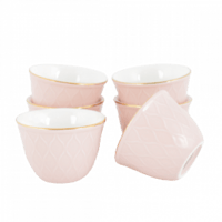 طقم فناجين قهوة وردي خط ذهبي