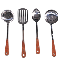 طقم ملاعق استيل بمقبض خشبي 4 حبة