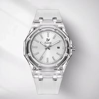 ساعة رجاليه بسير ابيض شفاف AV116