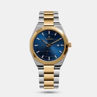 ساعة يد رجالية بسوار ذهبي وفضي ومينا زرق VR1004