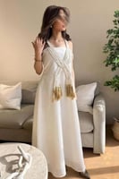 فستان ناعم اوف شولدر لون ابيض