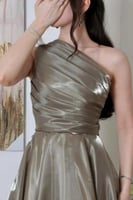 فستان سهره كلوش بكم واحد لون زيتي