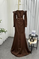 فستان سهره أوف شولدر بأكمام طويلة لون بني