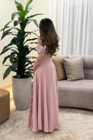 فستان سهره ناعم نص كلوش بالون الزهري