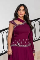 فستان سهره بكم واحد مكشوف لون ارجواني داكن