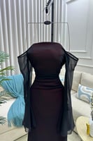 فستان سهره أوف شولدر بأكمام طويلة لون أسود