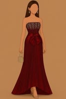 فستان سهره توب مزين بالكرستال لون أحمر